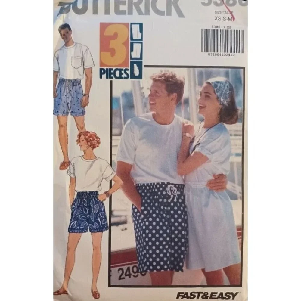 Butterick Sewing Pattern‎ 5386 Unisex Adult Shorts Size XS-M